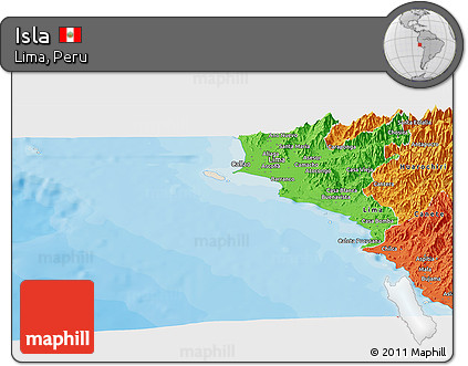 Shaded Relief Panoramic Map of Isla, political outside