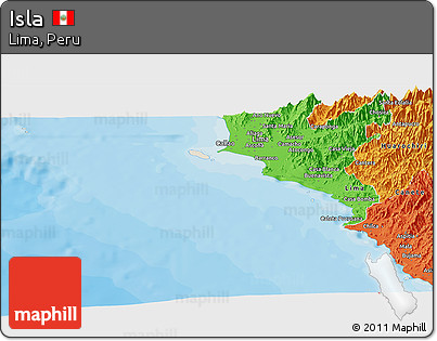 Shaded Relief Panoramic Map of Isla, political outside