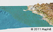 Shaded Relief Panoramic Map of Isla, satellite outside