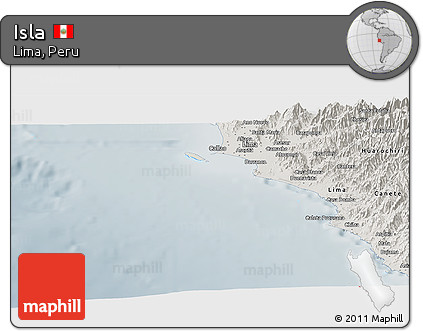 Shaded Relief Panoramic Map of Isla, semi-desaturated