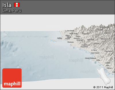 Shaded Relief Panoramic Map of Isla, semi-desaturated