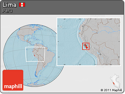 Gray Location Map of Lima, within the entire country, hill shading