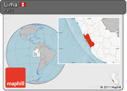 Gray Location Map of Lima, highlighted country, hill shading