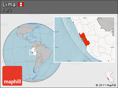 Gray Location Map of Lima, highlighted country, hill shading