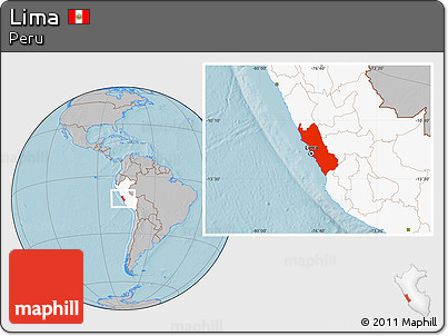 Gray Location Map of Lima, highlighted country, hill shading