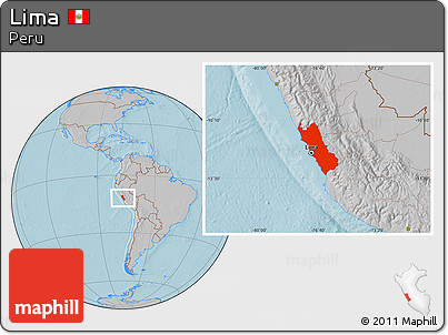 Gray Location Map of Lima, hill shading
