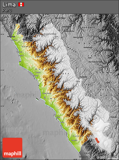Physical Map of Lima, darken, desaturated