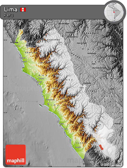 Physical Map of Lima, darken, desaturated