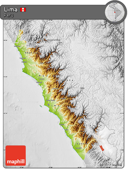 Physical Map of Lima, lighten, desaturated