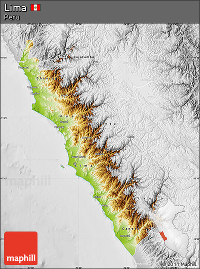 Physical Map of Lima, lighten, desaturated