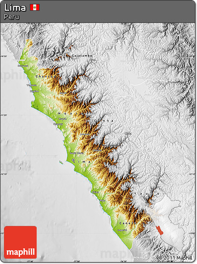 Physical Map of Lima, lighten, desaturated