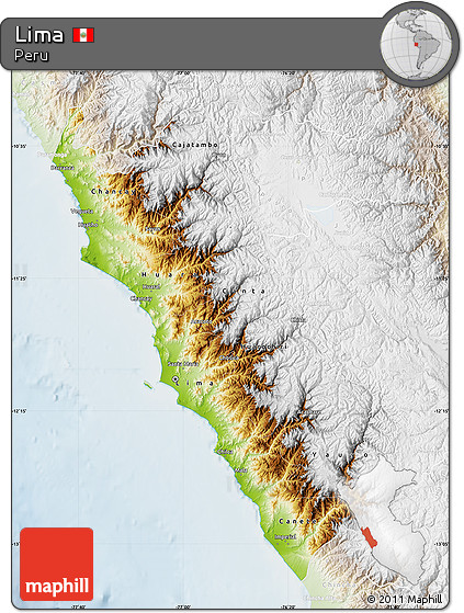 Physical Map of Lima, lighten