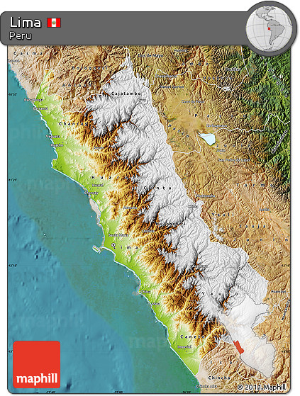Physical Map of Lima, satellite outside