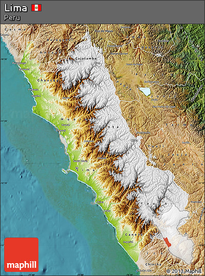 Physical Map of Lima, satellite outside