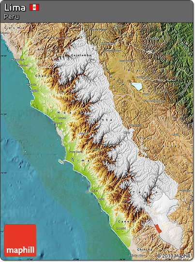 Physical Map of Lima, satellite outside