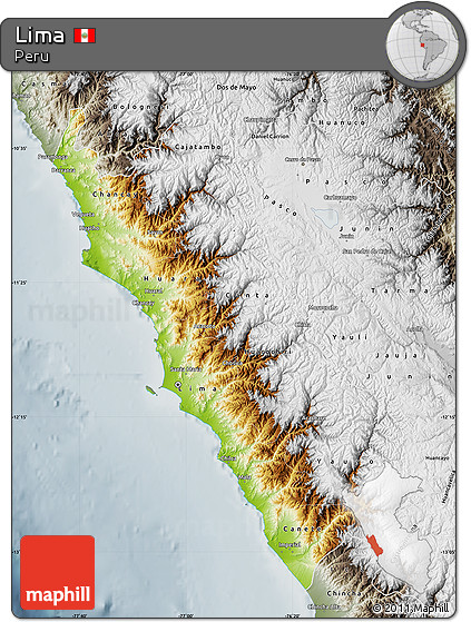 Physical Map of Lima, semi-desaturated