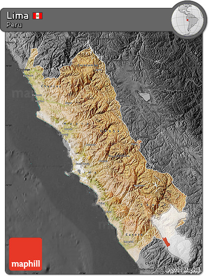 Satellite Map of Lima, darken, desaturated
