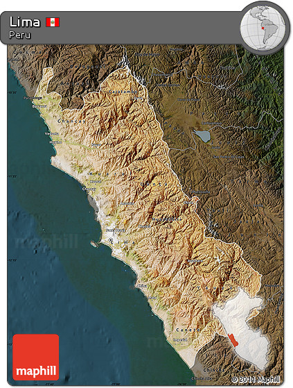 Satellite Map of Lima, darken