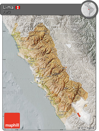 Satellite Map of Lima, lighten, semi-desaturated