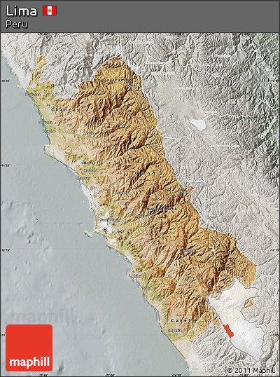 Satellite Map of Lima, lighten, semi-desaturated