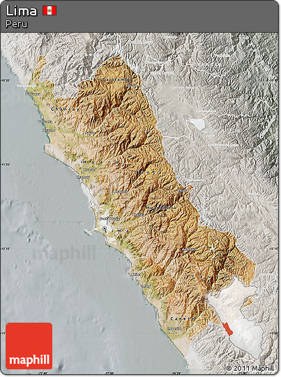 Satellite Map of Lima, lighten, semi-desaturated