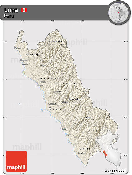 Shaded Relief Map of Lima, cropped outside
