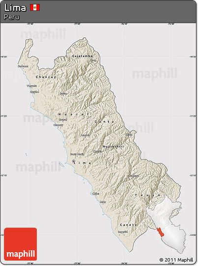 Shaded Relief Map of Lima, cropped outside
