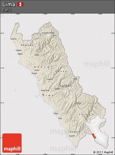 Shaded Relief Map of Lima, cropped outside