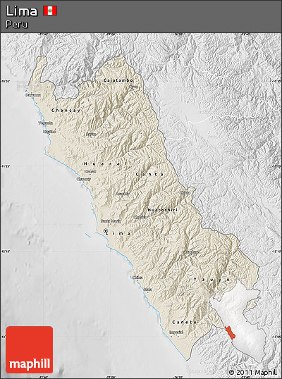 Shaded Relief Map of Lima, lighten, desaturated
