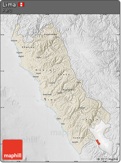 Shaded Relief Map of Lima, lighten, desaturated