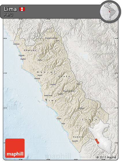 Shaded Relief Map of Lima, lighten