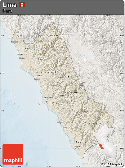 Shaded Relief Map of Lima, lighten