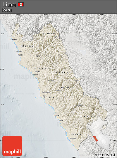 Shaded Relief Map of Lima, lighten, semi-desaturated