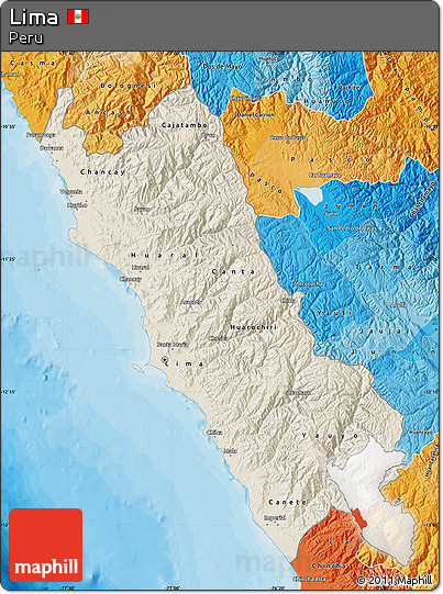 Shaded Relief Map of Lima, political shades outside