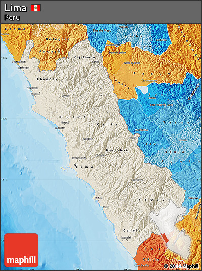 Shaded Relief Map of Lima, political shades outside