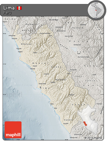 Shaded Relief Map of Lima, semi-desaturated