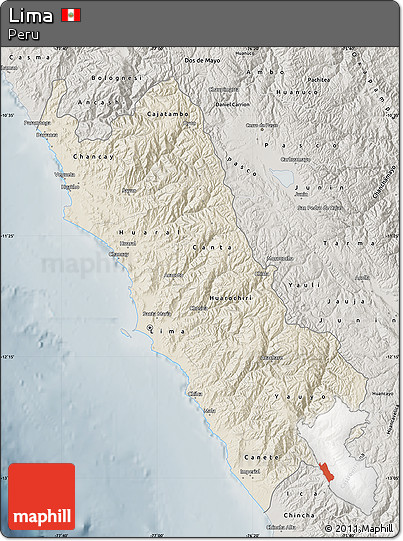 Shaded Relief Map of Lima, semi-desaturated