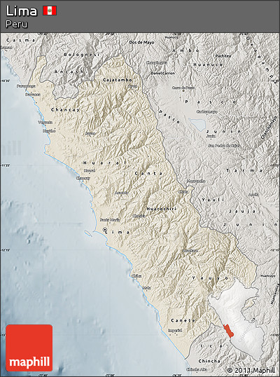 Shaded Relief Map of Lima, semi-desaturated