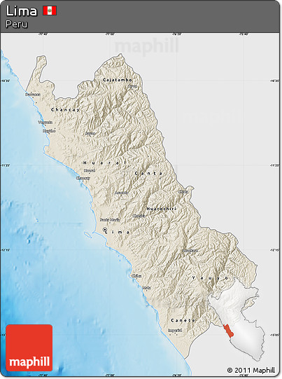 Shaded Relief Map of Lima, single color outside