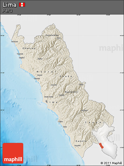 Shaded Relief Map of Lima, single color outside