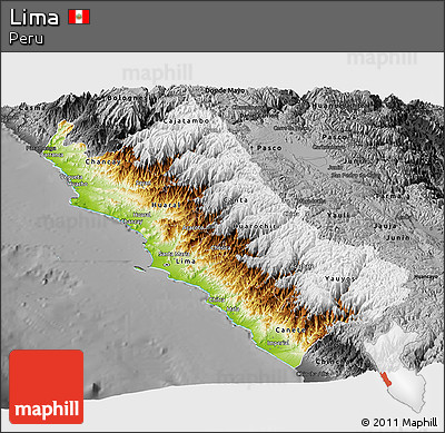 Physical Panoramic Map of Lima, darken, desaturated
