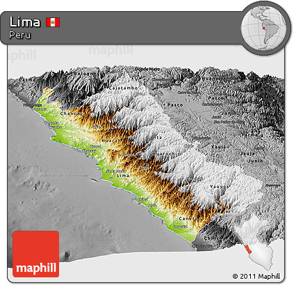 Physical Panoramic Map of Lima, darken, desaturated