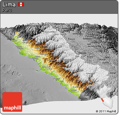 Physical Panoramic Map of Lima, darken, desaturated