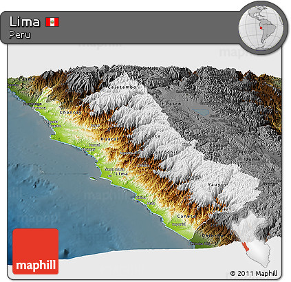 Physical Panoramic Map of Lima, darken