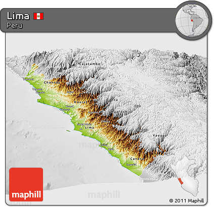 Physical Panoramic Map of Lima, lighten, desaturated