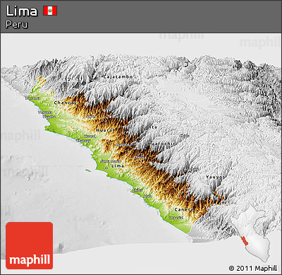 Physical Panoramic Map of Lima, lighten, desaturated