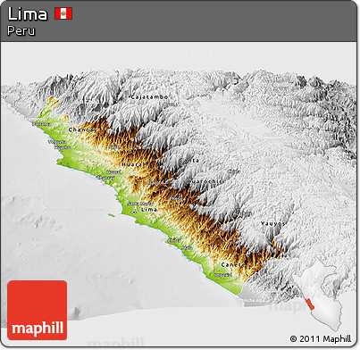 Physical Panoramic Map of Lima, lighten, desaturated