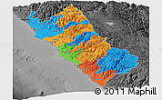 Political Panoramic Map of Lima, darken, desaturated