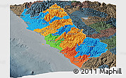 Political Panoramic Map of Lima, darken, semi-desaturated