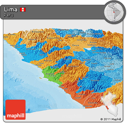 Political Panoramic Map of Lima, political shades outside